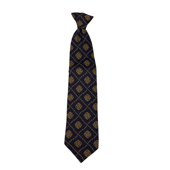 Bean Brummell Snapper T.M. Navy & Gold Geometric Floral Necktie - Picture 1 of 5